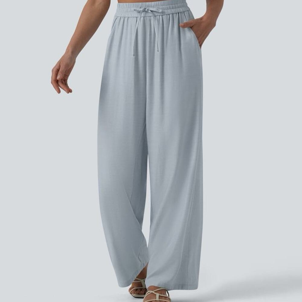HALARA High Waisted Drawstring Pocket Wide Leg Baggy Casual Linen-Feel Pants-NWT - Picture 7 of 7